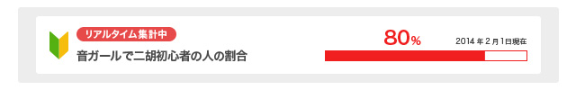 リアルタイム集計中　音ガールで二胡初心者の人の割合　80% 2014年2月1日現在
